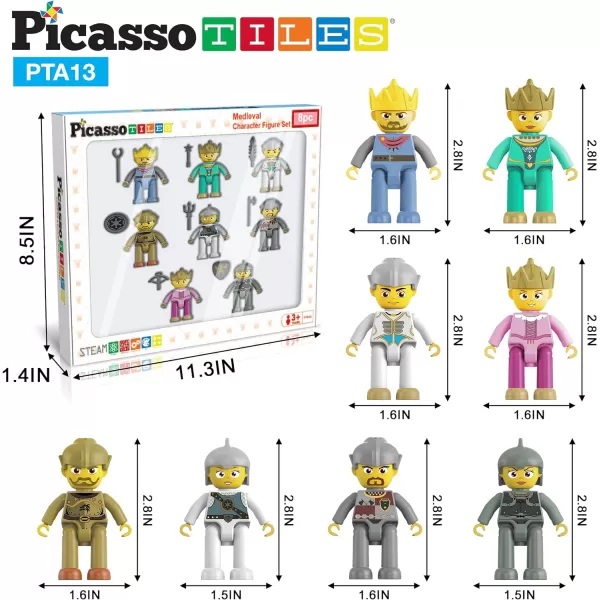 Picasso Toys Magnetic Figures 4 Piece Ninja Character Action Building Block Tiles Toddler Toy Set Magnet Expansion Pack Ages 3 and up Educational STEM Learning Kit Pretend Playset Construction PTA14Medieval King and Knights