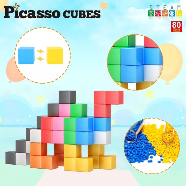 PicassoTiles 05 Pixel Magnetic Puzzle Cube 100 Piece Mix amp Match Cubes Sensory Toys STEAM Education Learning Building Block Magnets Children Construction Toy Set Stacking Magnet Creative Kit PMC100PMC302