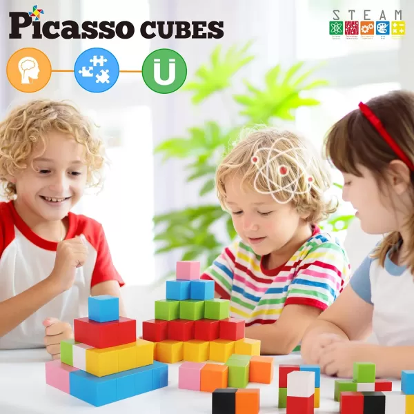 PicassoTiles 05 Pixel Magnetic Puzzle Cube 100 Piece Mix amp Match Cubes Sensory Toys STEAM Education Learning Building Block Magnets Children Construction Toy Set Stacking Magnet Creative Kit PMC100PMC302