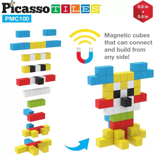 PicassoTiles 05 Pixel Magnetic Puzzle Cube 100 Piece Mix amp Match Cubes Sensory Toys STEAM Education Learning Building Block Magnets Children Construction Toy Set Stacking Magnet Creative Kit PMC100PMC100