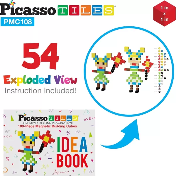 PicassoTiles 108pc Magnetic Puzzle Cube  Toys Carrying Case 1 Pixel Mix amp Match Cubes wFree Idea Book Sensory Toys Magnetic Tiles Construction Block Travel Bag Waterproof Storage Organizer BoxPicassoTiles 108pc Magnetic Puzzle Cube  Toys Carrying Case 1 Pixel Mix amp Match Cubes wFree Idea Book Sensory Toys Magnetic Tiles Construction Block Travel Bag Waterproof Storage Organizer Box