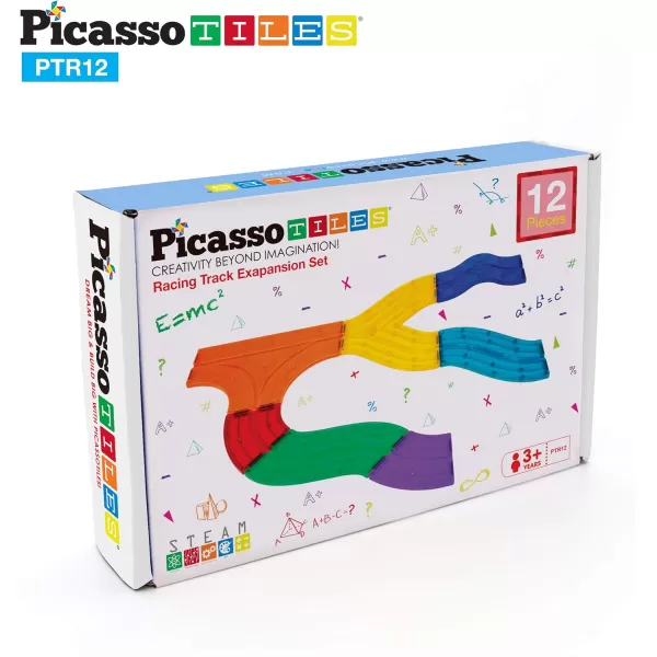 PicassoTiles 12 Piece Race Track AddOn Magnetic Building Block Set Magnet Tiles Construction Toy STEM Learning Kit Early Education Kids Toys Playset Pretend Play Blocks Child Brain Development PTR12PTR12