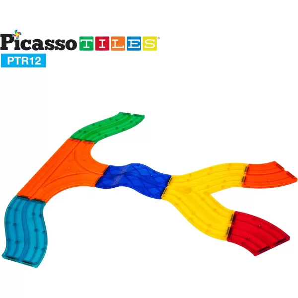 PicassoTiles 12 Piece Race Track AddOn Magnetic Building Block Set Magnet Tiles Construction Toy STEM Learning Kit Early Education Kids Toys Playset Pretend Play Blocks Child Brain Development PTR12PTR12