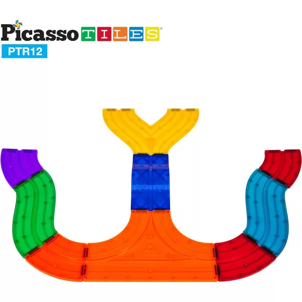 PicassoTiles 12 Piece Race Track AddOn Magnetic Building Block Set Magnet Tiles Construction Toy STEM Learning Kit Early Education Kids Toys Playset Pretend Play Blocks Child Brain Development PTR12PTR12