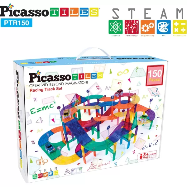 PicassoTiles 150 Piece Race Car Track Building Block Educational Toy Set Magnet Tile Magnetic Blocks Playset 4 Cars Early STEM Learning Construction Kit HandEye Fine Motor Skill Brain Training PTR150PicassoTiles 150 Piece Race Car Track Building Block Educational Toy Set Magnet Tile Magnetic Blocks Playset 4 Cars Early STEM Learning Construction Kit HandEye Fine Motor Skill Brain Training PTR150