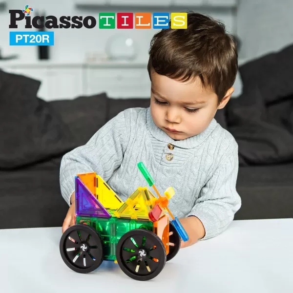 PicassoTiles 20 Piece Magnetic Building Blocks with Detachable Wheels and Windmill Clickin Inserts Magnet Construction Toy Car Set STEM Learning Kit Educational Playset Child Brain Development PT20RPicassoTiles 20 Piece Magnetic Building Blocks with Detachable Wheels and Windmill Clickin Inserts Magnet Construction Toy Car Set STEM Learning Kit Educational Playset Child Brain Development PT20R