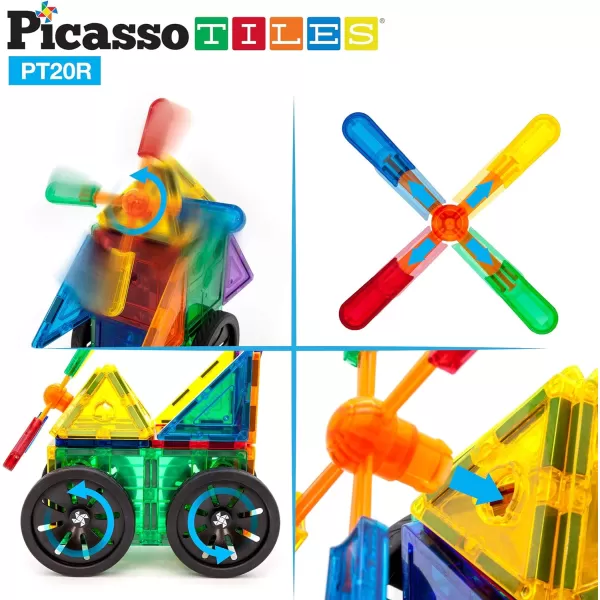PicassoTiles 20 Piece Magnetic Building Blocks with Detachable Wheels and Windmill Clickin Inserts Magnet Construction Toy Car Set STEM Learning Kit Educational Playset Child Brain Development PT20RPicassoTiles 20 Piece Magnetic Building Blocks with Detachable Wheels and Windmill Clickin Inserts Magnet Construction Toy Car Set STEM Learning Kit Educational Playset Child Brain Development PT20R