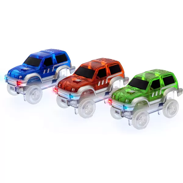 PicassoTiles 3 pcs Magnetic Toy Car Set Light Up LED Highly Detailed Compatible with Magnet Race Track STEM Truck Replacement Accessories Educational Building Kits for Toddlers Boys amp Girls Ages 3PTE06