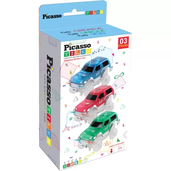 PicassoTiles 3 pcs Magnetic Toy Car Set Light Up LED Highly Detailed Compatible with Magnet Race Track STEM Truck Replacement Accessories Educational Building Kits for Toddlers Boys amp Girls Ages 3PTE06