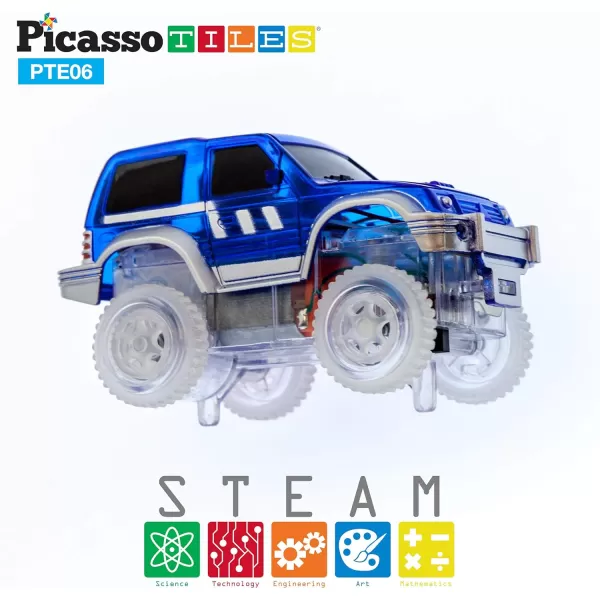 PicassoTiles 3 pcs Magnetic Toy Car Set Light Up LED Highly Detailed Compatible with Magnet Race Track STEM Truck Replacement Accessories Educational Building Kits for Toddlers Boys amp Girls Ages 3PTE06