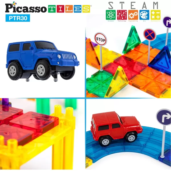 PicassoTiles 30 Piece Race Car Track  12pcs Magnetic Brick Tiles Magnet DIY Playset 2 Race Car Trucks STEM Toys Motor Skill Socket Spikes Accessory Creative Imaginative Learning Kit Stacking SetPicassoTiles 30 Piece Race Car Track  12pcs Magnetic Brick Tiles Magnet DIY Playset 2 Race Car Trucks STEM Toys Motor Skill Socket Spikes Accessory Creative Imaginative Learning Kit Stacking Set