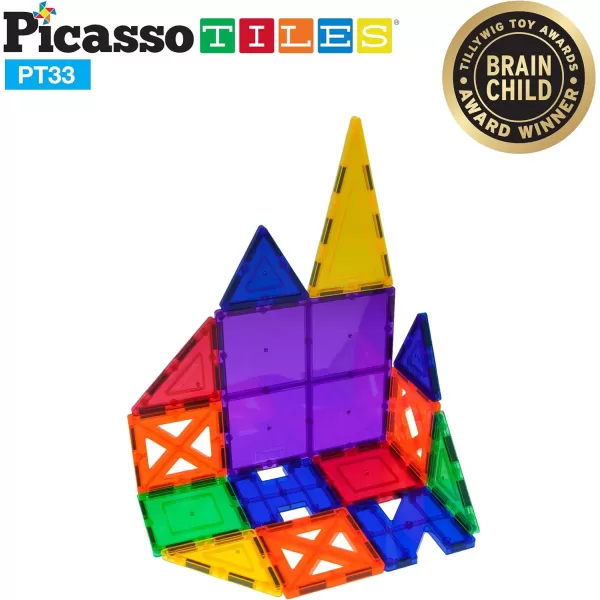 PicassoTiles 33PCs Educational Set Magnetic Building Tiles with Unique Shapes amp Clear Box Tile 3D Magnet Construction Block Different Shapes Connects with Other Figure for Boys amp Girls Ages 3PT33