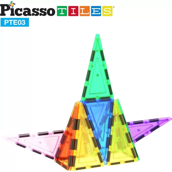 PicassoTiles 4 Piece Magnetic Building Block Large Square Shape Magnet Tiles Construction Toy STEM Learning Kit Educational Playset Playboard Pretend Play Stacking Blocks Child Brain Development PTE0912Pc I Triangle