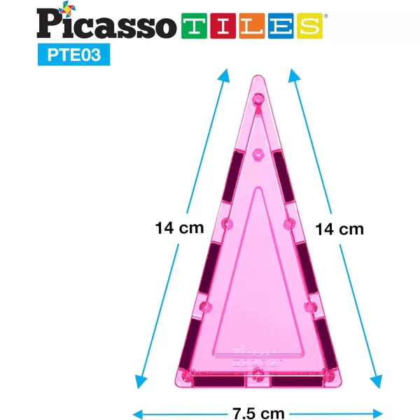 PicassoTiles 4 Piece Magnetic Building Block Large Square Shape Magnet Tiles Construction Toy STEM Learning Kit Educational Playset Playboard Pretend Play Stacking Blocks Child Brain Development PTE0912Pc I Triangle
