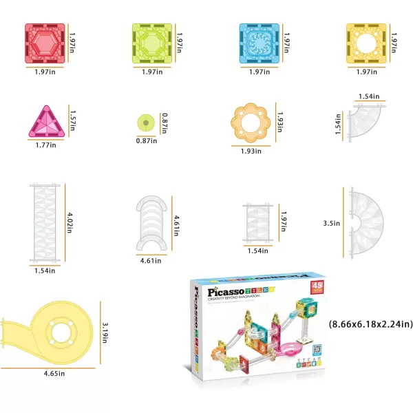 PicassoTiles 40pc Mini Diamond Series Magnetic Tile Race Track Set LED Car Travel Size Magnet Block Toy Set Magnetized Building Fine Motor Skill STEM Education Learning Development Kit Ages 3 PTMR4045pc Marble Run