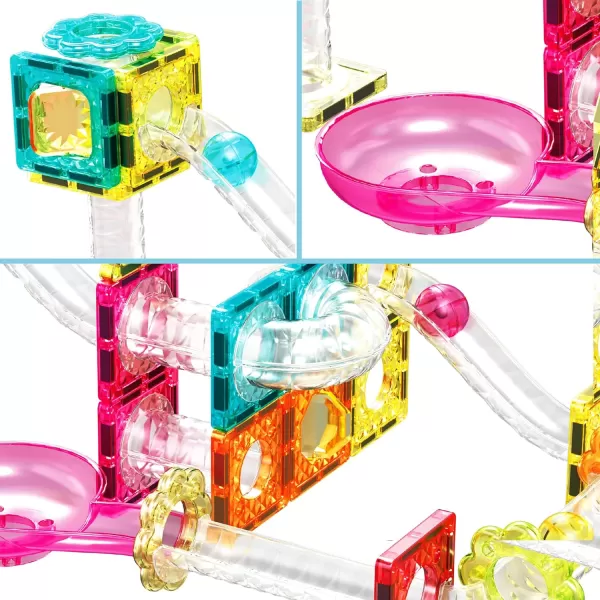 PicassoTiles 40pc Mini Diamond Series Magnetic Tile Race Track Set LED Car Travel Size Magnet Block Toy Set Magnetized Building Fine Motor Skill STEM Education Learning Development Kit Ages 3 PTMR4045pc Marble Run
