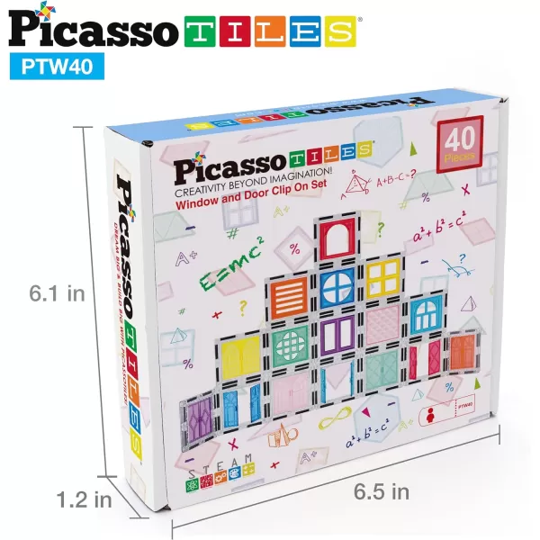 PicassoTiles 40pcs Magnetic Tile Clipin Window and Door Expansion Set Magnetic Block Addons Magnet Building Construction Toys STEM Education Learning Stacking Block Toddler Boys amp Girls40PC