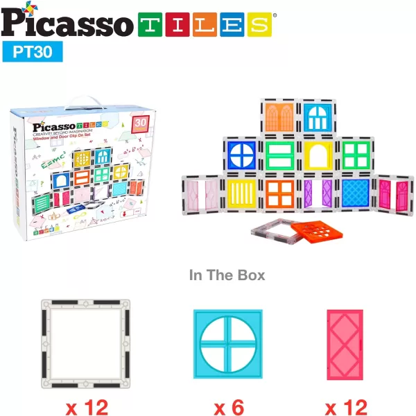 PicassoTiles 40pcs Magnetic Tile Clipin Window and Door Expansion Set Magnetic Block Addons Magnet Building Construction Toys STEM Education Learning Stacking Block Toddler Boys amp GirlsPT30