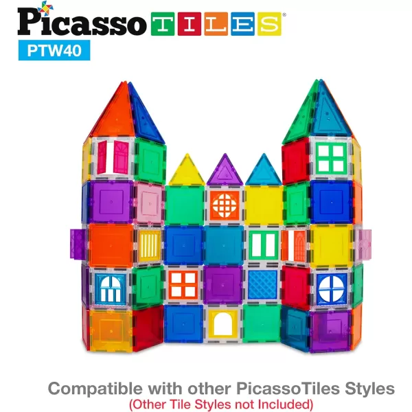 PicassoTiles 40pcs Magnetic Tile Clipin Window and Door Expansion Set Magnetic Block Addons Magnet Building Construction Toys STEM Education Learning Stacking Block Toddler Boys amp Girls40PC