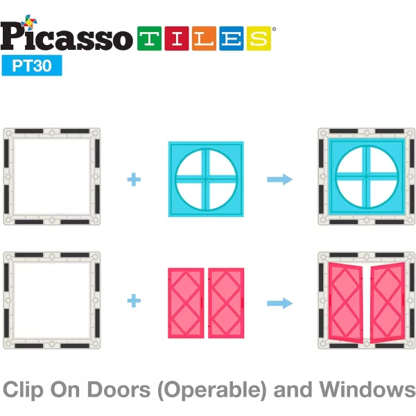 PicassoTiles 40pcs Magnetic Tile Clipin Window and Door Expansion Set Magnetic Block Addons Magnet Building Construction Toys STEM Education Learning Stacking Block Toddler Boys amp GirlsPT30