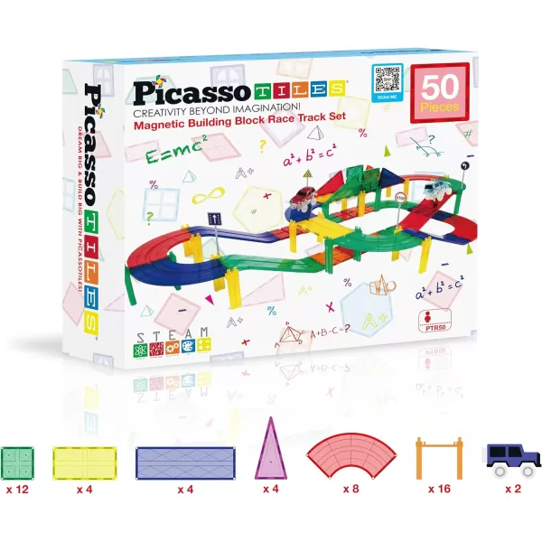 PicassoTiles 50 Piece Race Car Track Building Block Educational Toy Set Magnetic Tiles Magnet DIY Playset 2 Light Up STEM Learning Construction Kit HandEye Coordination Fine Motor Skill TrainingPicassoTiles 50 Piece Race Car Track Building Block Educational Toy Set Magnetic Tiles Magnet DIY Playset 2 Light Up STEM Learning Construction Kit HandEye Coordination Fine Motor Skill Training