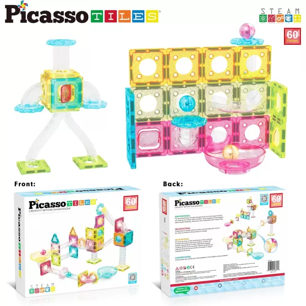 PicassoTiles 60 pc Magnet Tiles Building Block Travel Size Magnetic Marble Run Construction Toy Set Mini Diamond Marble RaceTrack Building Blocks Playset Education STEM Learning Kit Boy Girl 3 PTMG60PicassoTiles 60 pc Magnet Tiles Building Block Travel Size Magnetic Marble Run Construction Toy Set Mini Diamond Marble RaceTrack Building Blocks Playset Education STEM Learning Kit Boy Girl 3 PTMG60