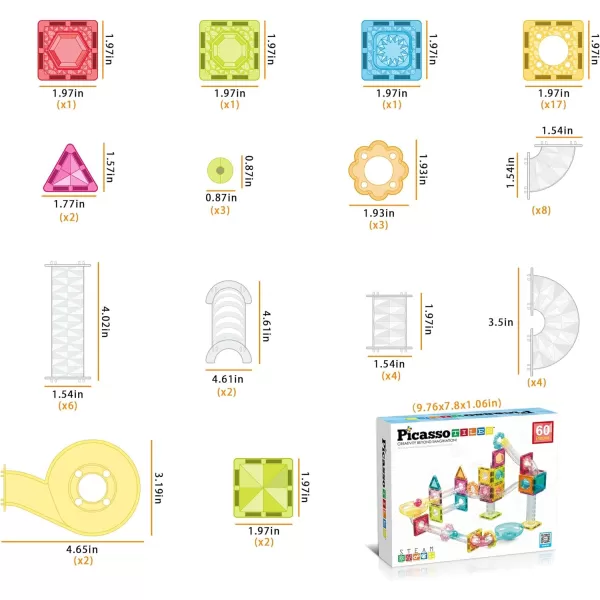 PicassoTiles 60 pc Magnet Tiles Building Block Travel Size Magnetic Marble Run Construction Toy Set Mini Diamond Marble RaceTrack Building Blocks Playset Education STEM Learning Kit Boy Girl 3 PTMG60PicassoTiles 60 pc Magnet Tiles Building Block Travel Size Magnetic Marble Run Construction Toy Set Mini Diamond Marble RaceTrack Building Blocks Playset Education STEM Learning Kit Boy Girl 3 PTMG60