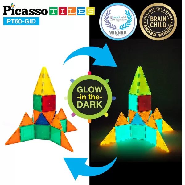 PicassoTiles 60pc Glow Magnetic Building Blocks  12pcs Mirror Tile Clear Magnetic 3D Building Blocks Construction Playboards Expansion Square Set Toddler Magnets Educational Toys for 3 Year OldPicassoTiles 60pc Glow Magnetic Building Blocks  12pcs Mirror Tile Clear Magnetic 3D Building Blocks Construction Playboards Expansion Square Set Toddler Magnets Educational Toys for 3 Year Old