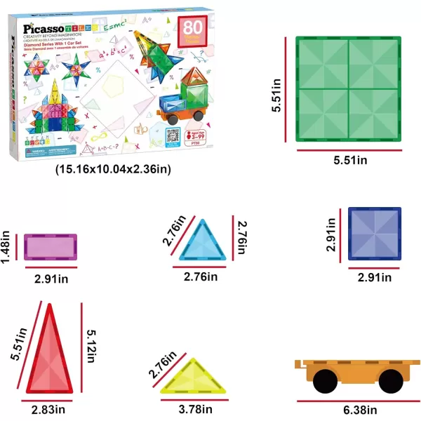 PicassoTiles 80PC Magnetic Diamond Tiles with Carry Case STEAM Educational Playset for Kids Includes Travel Storage Organizer  Fun Learning Construction Engineering and Sensory DevelopmentPicassoTiles 80PC Magnetic Diamond Tiles with Carry Case STEAM Educational Playset for Kids Includes Travel Storage Organizer  Fun Learning Construction Engineering and Sensory Development
