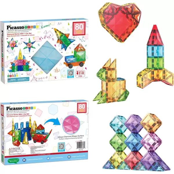 PicassoTiles 80PC Magnetic Diamond Tiles with Carry Case STEAM Educational Playset for Kids Includes Travel Storage Organizer  Fun Learning Construction Engineering and Sensory DevelopmentPicassoTiles 80PC Magnetic Diamond Tiles with Carry Case STEAM Educational Playset for Kids Includes Travel Storage Organizer  Fun Learning Construction Engineering and Sensory Development