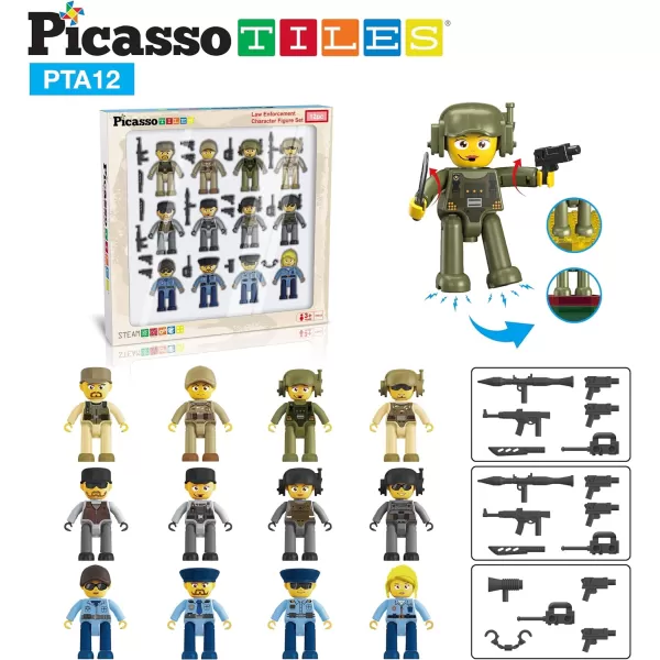 PicassoTiles 80pc School Hospital Police Station 3in1 Theme Magnet Self Adhesive Backing StickOn Puzzle Graphic Kit and Overlay Maps for Magnetic Building Blocks STEM Learning Construction ToyLaw Enforcement