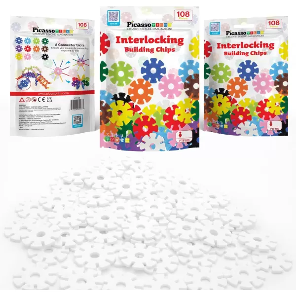 PicassoTiles Building Chip Interlocking Disc Construction Blocks in White Color STEM Learning Early Education Toy Engineering Playset Child Brain Development for Toddlers Girls Boys Kids Age 3 PTF108PicassoTiles Building Chip Interlocking Disc Construction Blocks in White Color STEM Learning Early Education Toy Engineering Playset Child Brain Development for Toddlers Girls Boys Kids Age 3 PTF108