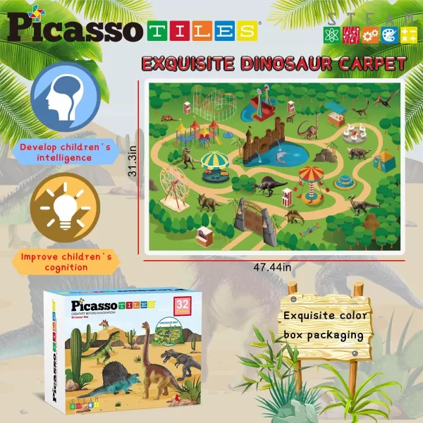 PicassoTiles Dinosaur Play Mat Toys 32pc Dino Playset STEM Activity Learning Kit STEAM Toy with Educational Book 21 Action Figures TRex Triceratops Velociraptor Trees Rocks for Kids 3 PTD11PicassoTiles Dinosaur Play Mat Toys 32pc Dino Playset STEM Activity Learning Kit STEAM Toy with Educational Book 21 Action Figures TRex Triceratops Velociraptor Trees Rocks for Kids 3 PTD11