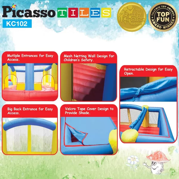 PicassoTiles Inflatable Bouncer House  Magnetic Building Block Jump Slide Dunk Playhouse wBasketball Rim 4 Sports Balls 2 Character Figures 9 Tile Styles STEM Learning Magnets Playset Age 3PicassoTiles Inflatable Bouncer House  Magnetic Building Block Jump Slide Dunk Playhouse wBasketball Rim 4 Sports Balls 2 Character Figures 9 Tile Styles STEM Learning Magnets Playset Age 3