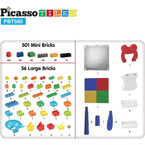 PicassoTiles Kids Activity Center Play Table amp Study Desk Set Sandbox Water Tight Container Storage Allin1 STEM Toy Kit Playset with 331pc Dual Size Building Bricks Construction Blocks Marble RunPBT580