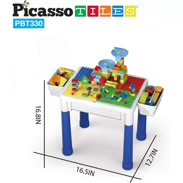 PicassoTiles Kids Activity Center Play Table amp Study Desk Set Sandbox Water Tight Container Storage Allin1 STEM Toy Kit Playset with 331pc Dual Size Building Bricks Construction Blocks Marble RunPBT330