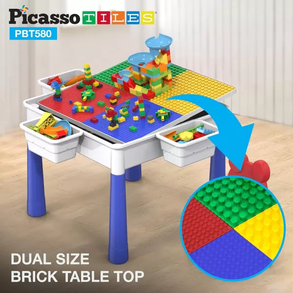 PicassoTiles Kids Activity Center Play Table amp Study Desk Set Sandbox Water Tight Container Storage Allin1 STEM Toy Kit Playset with 331pc Dual Size Building Bricks Construction Blocks Marble RunPBT580