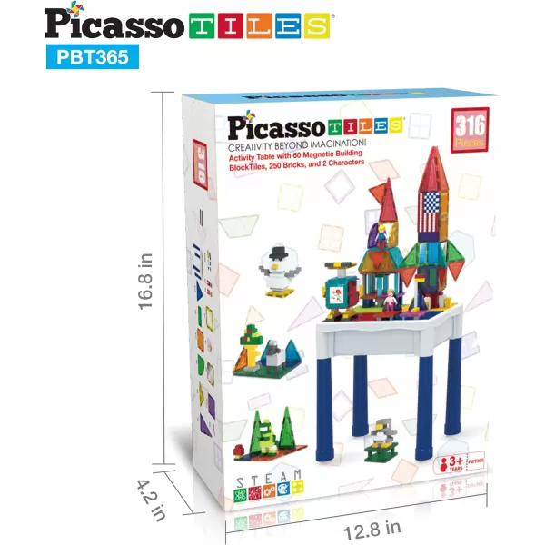 PicassoTiles Kids Activity Center Play Table amp Study Desk Set Sandbox Water Tight Container Storage Allin1 STEM Toy Kit Playset with 331pc Dual Size Building Bricks Construction Blocks Marble RunPBT365