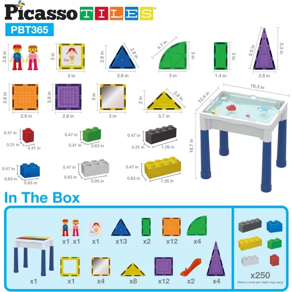 PicassoTiles Kids Activity Center Play Table amp Study Desk Set Sandbox Water Tight Container Storage Allin1 STEM Toy Kit Playset with 331pc Dual Size Building Bricks Construction Blocks Marble RunPBT365