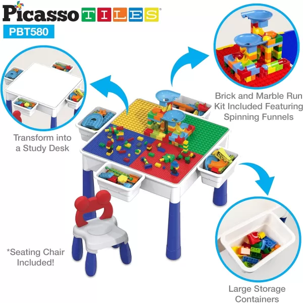 PicassoTiles Kids Activity Center Play Table amp Study Desk Set Sandbox Water Tight Container Storage Allin1 STEM Toy Kit Playset with 331pc Dual Size Building Bricks Construction Blocks Marble RunPBT580