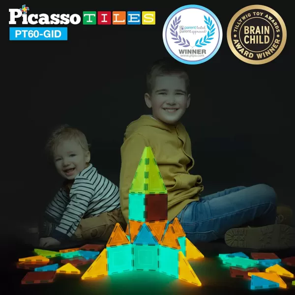 PicassoTiles Kids Toy Building Block Set Glow in The Dark Children Construction Kit Magnet Tiles Magnetic STEM Interlocking Playboard Educational Learning Stacking Blocks Child Brain Development PT60PicassoTiles Kids Toy Building Block Set Glow in The Dark Children Construction Kit Magnet Tiles Magnetic STEM Interlocking Playboard Educational Learning Stacking Blocks Child Brain Development PT60