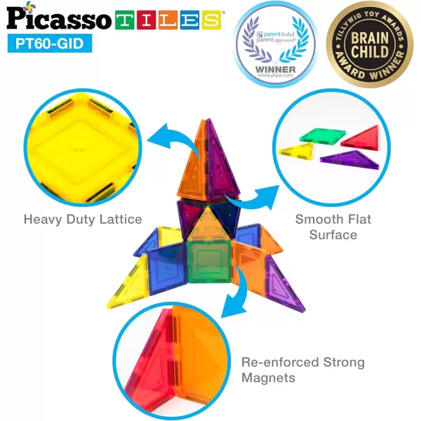 PicassoTiles Kids Toy Building Block Set Glow in The Dark Children Construction Kit Magnet Tiles Magnetic STEM Interlocking Playboard Educational Learning Stacking Blocks Child Brain Development PT60PicassoTiles Kids Toy Building Block Set Glow in The Dark Children Construction Kit Magnet Tiles Magnetic STEM Interlocking Playboard Educational Learning Stacking Blocks Child Brain Development PT60