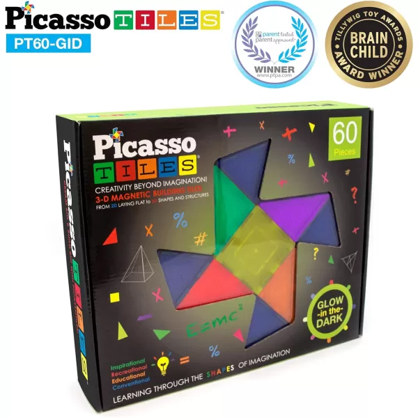 PicassoTiles Kids Toy Building Block Set Glow in The Dark Children Construction Kit Magnet Tiles Magnetic STEM Interlocking Playboard Educational Learning Stacking Blocks Child Brain Development PT60PicassoTiles Kids Toy Building Block Set Glow in The Dark Children Construction Kit Magnet Tiles Magnetic STEM Interlocking Playboard Educational Learning Stacking Blocks Child Brain Development PT60