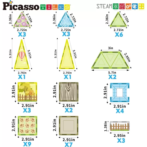 PicassoTiles Magnet Tile Building Blocks Farm Animal Toy Set with 8 Character Action Figures Magnetic Tiles STEM Learning Kit Playset Educational Pretend Play Preschool Toddler Child Kid Age 3 PTQ17Farm