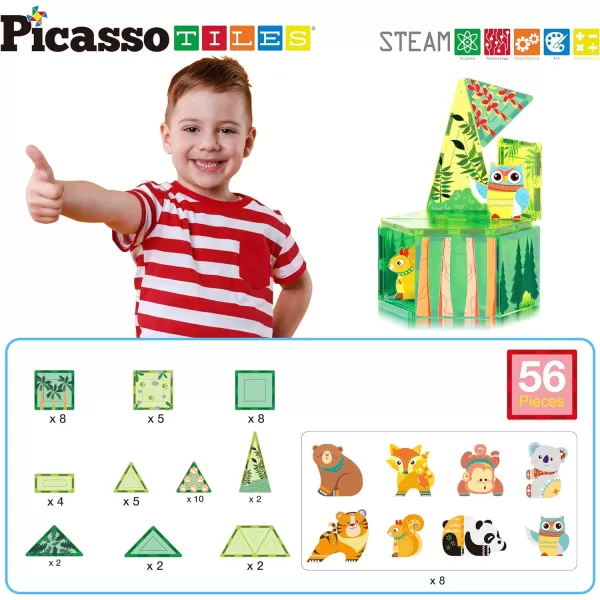 PicassoTiles Magnet Tile Building Blocks Farm Animal Toy Set with 8 Character Action Figures Magnetic Tiles STEM Learning Kit Playset Educational Pretend Play Preschool Toddler Child Kid Age 3 PTQ17Forest