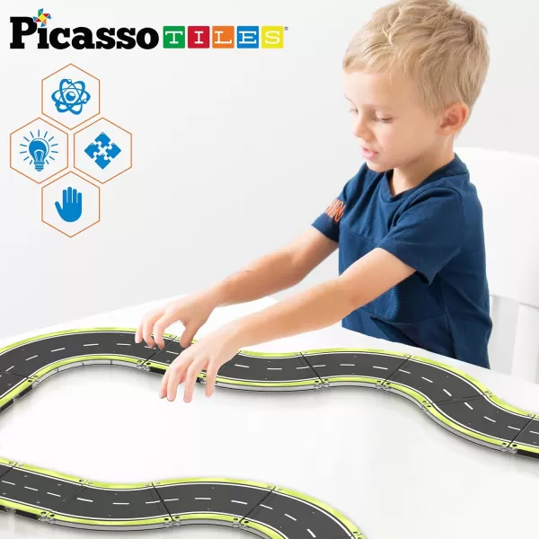 PicassoTiles Magnet Tile Car Track Adventure Theme Printed Street Road Runway Speedway Highway Magnetic Building Tiles Block Construction Pretend Play Playset STEM Education Learning Kit Kids 3 PTE16PicassoTiles Magnet Tile Car Track Adventure Theme Printed Street Road Runway Speedway Highway Magnetic Building Tiles Block Construction Pretend Play Playset STEM Education Learning Kit Kids 3 PTE16