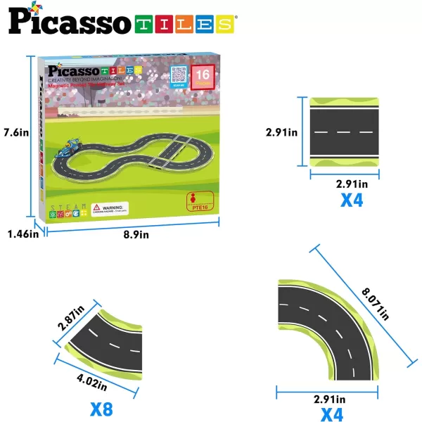 PicassoTiles Magnet Tile Car Track Adventure Theme Printed Street Road Runway Speedway Highway Magnetic Building Tiles Block Construction Pretend Play Playset STEM Education Learning Kit Kids 3 PTE16PicassoTiles Magnet Tile Car Track Adventure Theme Printed Street Road Runway Speedway Highway Magnetic Building Tiles Block Construction Pretend Play Playset STEM Education Learning Kit Kids 3 PTE16