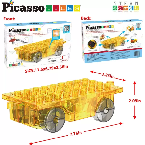 PicassoTiles Magnet Tile Motorized Car Base Self Turning Omnidirectional Truck with Light And Motor Playset Magnetic Tiles Construction Building Blocks Compatible STEM Learning Preschool Ages 3 PTU05PicassoTiles Magnet Tile Motorized Car Base Self Turning Omnidirectional Truck with Light And Motor Playset Magnetic Tiles Construction Building Blocks Compatible STEM Learning Preschool Ages 3 PTU05