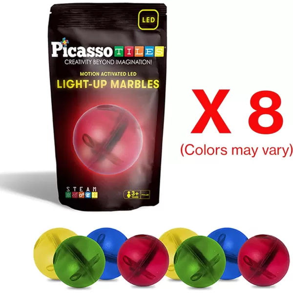 PicassoTiles Motion Activated Marbles 8pc LED LightUp Glow in The Dark Translucent Balls for Marble Run Race Racetrack Maze Magnetic Construction Magnet Tiles Building Block STEM Education Kids ToysPicassoTiles Motion Activated Marbles 8pc LED LightUp Glow in The Dark Translucent Balls for Marble Run Race Racetrack Maze Magnetic Construction Magnet Tiles Building Block STEM Education Kids Toys