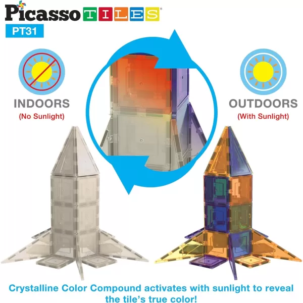 PicassoTiles UV Activated Color Changing Rocket Set 20 Piece Magnet Construction Toy Kit Engineering STEM Learning Playset Child Brain Development Stacking Blocks Playboard for All Ages 3 and Up PT31PicassoTiles UV Activated Color Changing Rocket Set 20 Piece Magnet Construction Toy Kit Engineering STEM Learning Playset Child Brain Development Stacking Blocks Playboard for All Ages 3 and Up PT31